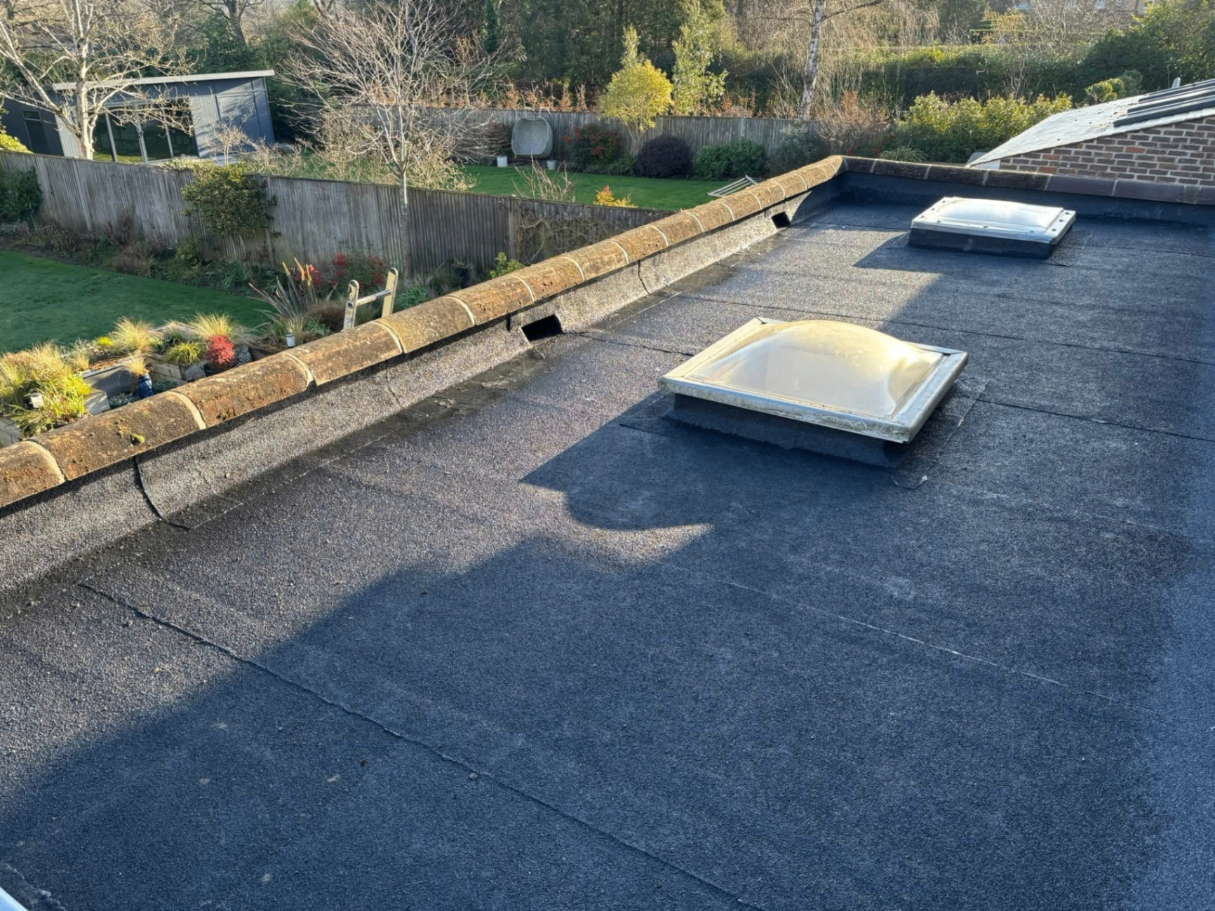 Felt flat roof with skylights
